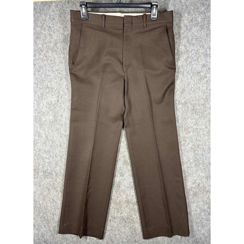 Vintage Haggar Mens 32x27 Brown Flat Front Dress Pants Talon 70s Straight Leg